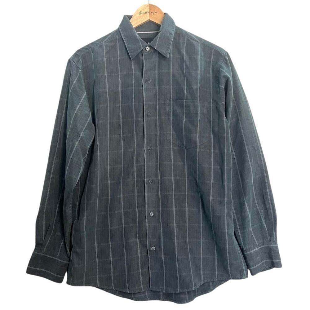 George Sueded Men’s Grey Pewter Button Front Long Sleeve Shirt‎ Size Small